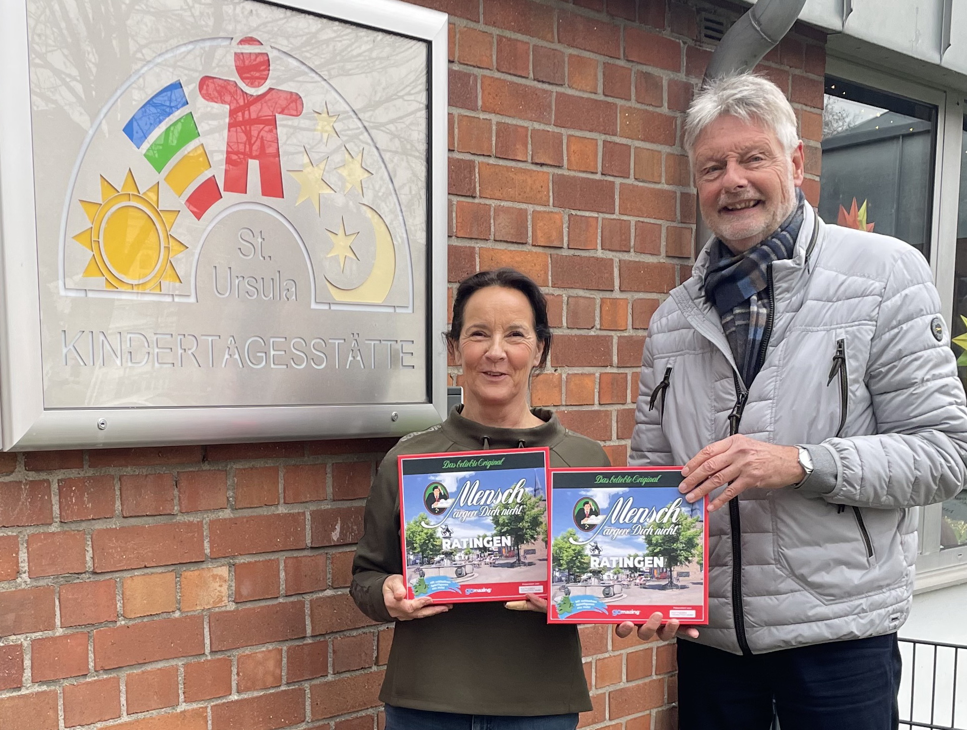 Kai Langner, Leiterin des katholischen Kindergartens St. Ursula, und Vizebaas Guido Multhaupt. Foto: Ratinger Jonges